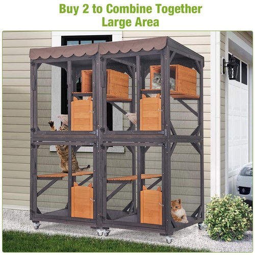 Outdoor Catio Large Cat Enclosure with Wheels Cat House for Window,Garden 71.8" - Picture 6 of 6