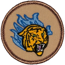 Blue Flaming Tiger Patrol Patch - 2" Round Embroidered Patch