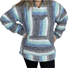 Earth Ragz Baja Joe Mexican Hoodie Jacket In Ocean Turquoise Size Large