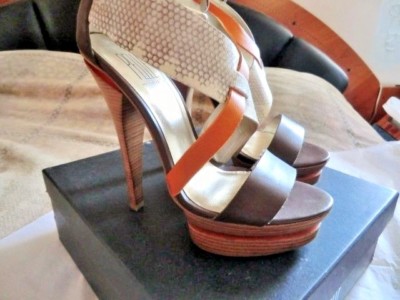 PELLE MODA BROWN/APRICOT/SNAKE CALF LEATHER STRAPPY SANDALS US 9 NIB | eBay