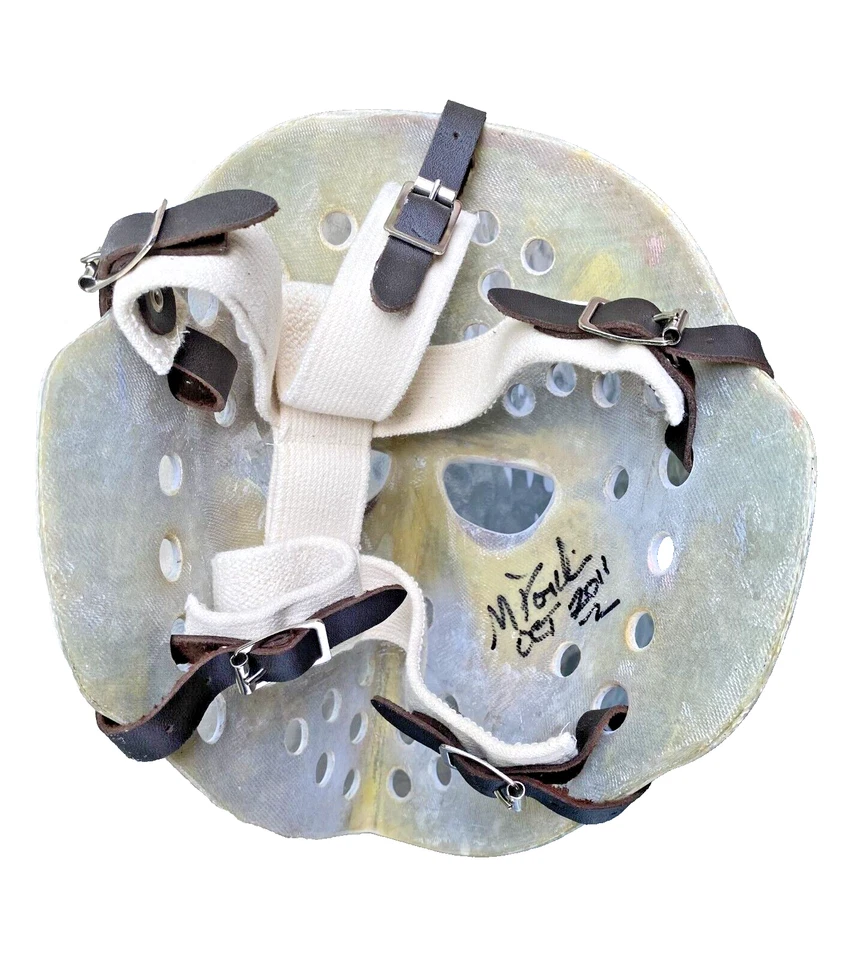 Máscara y correas vintage firmadas por Gilles Gilbert Fibrosport Boston Bruins Foto 4 de 4