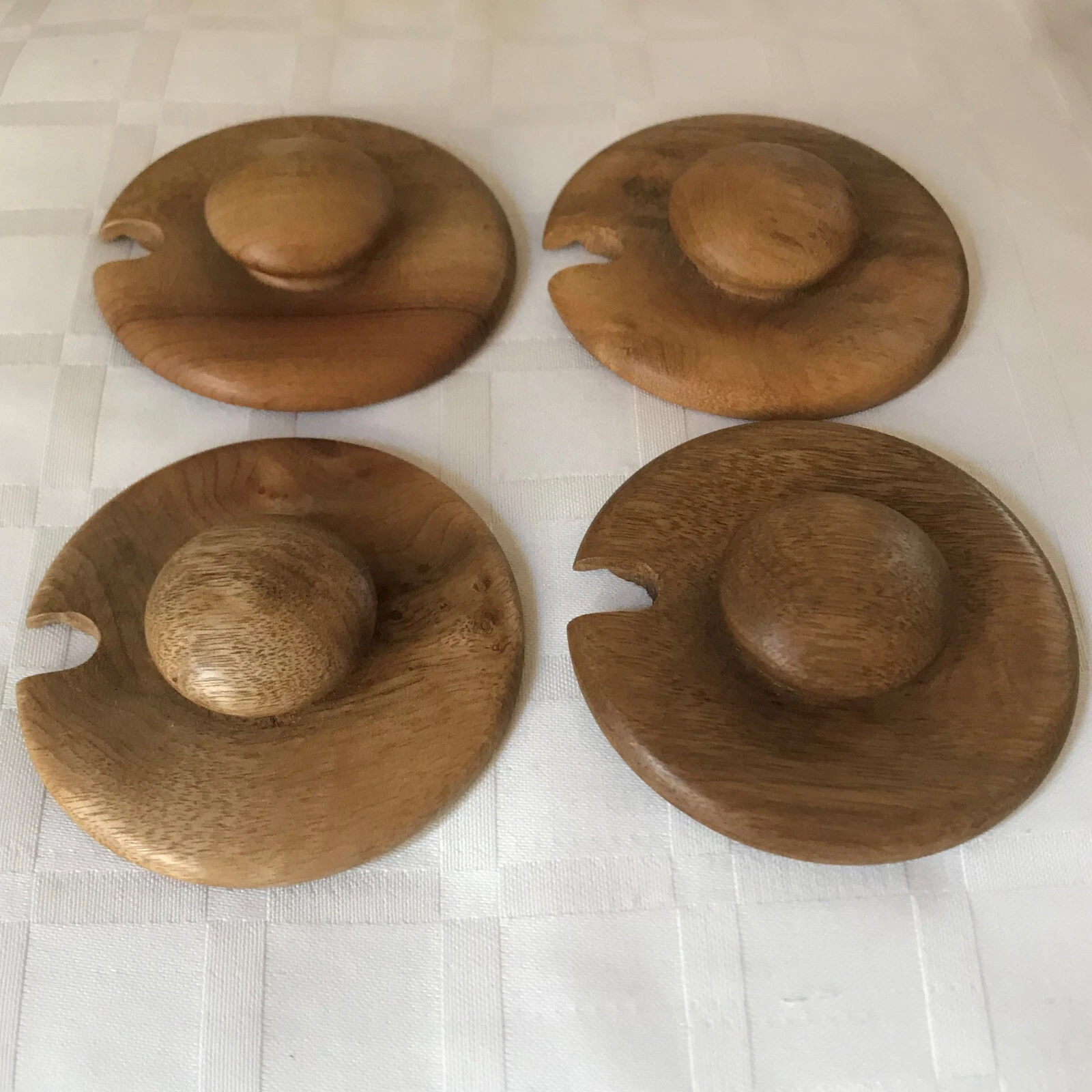 4 unused vintage Myrtlewood lids, The House of Myrtlewood, Coos Bay, Oregon, USA