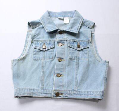 Disney Girl's Sleeveless Button Up Denim Minnie Mouse Vest LB3 Light Wash Large