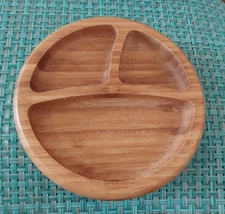 Avanchy Wooden Round Divided Plate 3 Section 6 Inch Dish