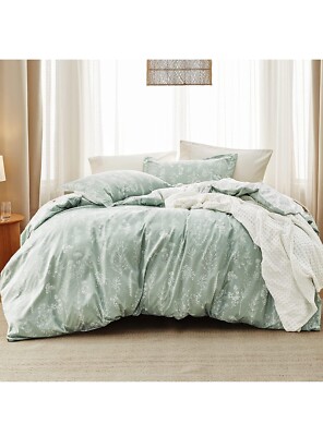 Bedsure Queen 3 Piece Floral Comforter Set Sage Green Comforter & 2 Pillow Shams