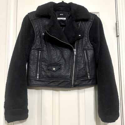 BDG Cropped Faux Leather and Sherpa Jacket Size XS UK