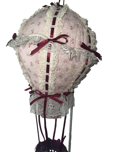 Hot Air Balloon Pink/Burgundy Fabric Vintage Hanging Plush Handmade OOAK Apx 22" - 第 1/9 張圖片