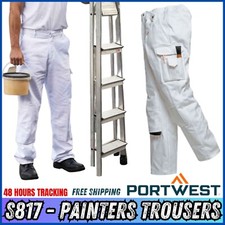 PORTWEST White Painters Trousers Multi-Pocket 100% Cotton Workwear Pants S817