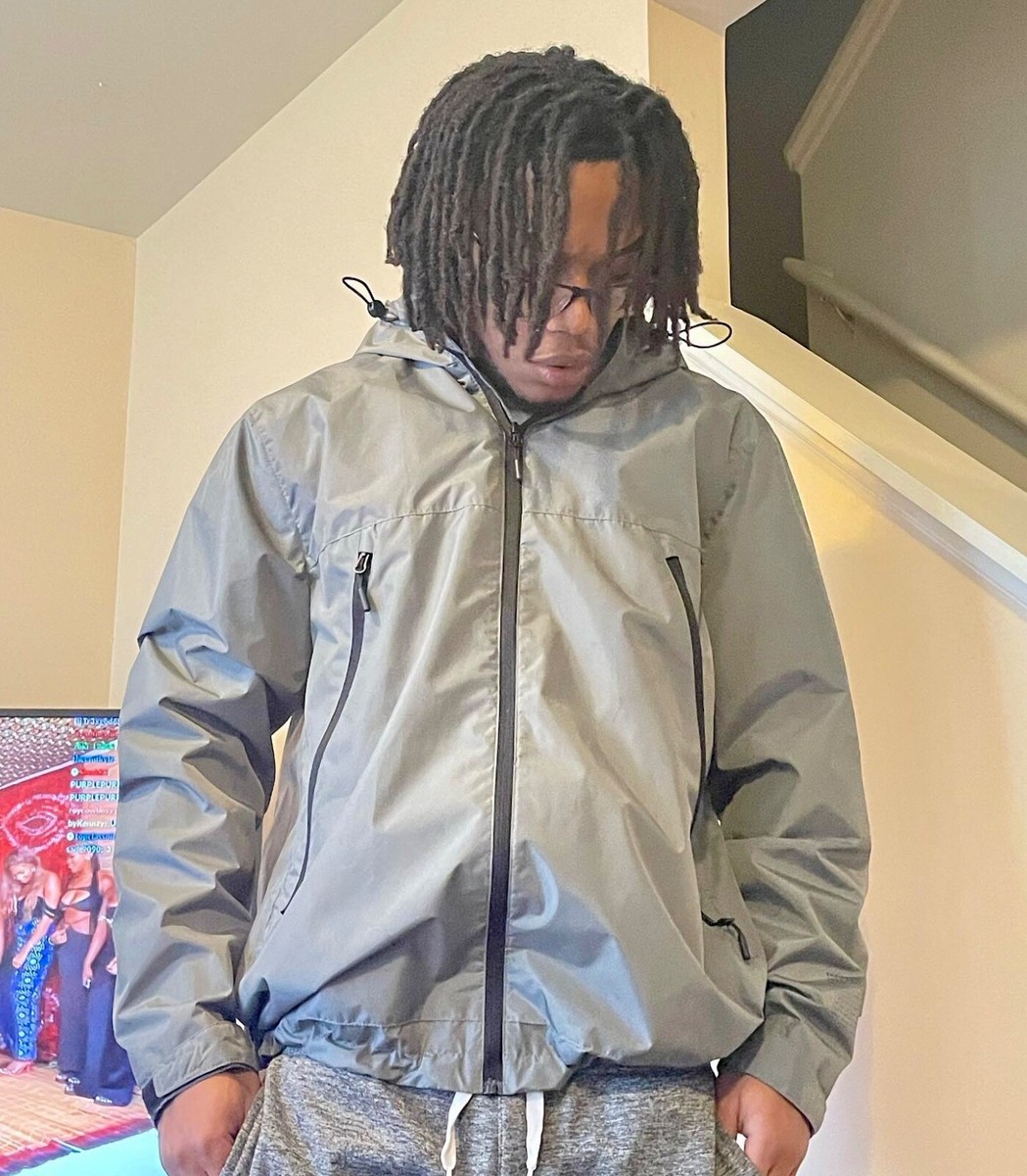 H&M Nylon Windproof Jacket Hooded Windbreaker Green Gray