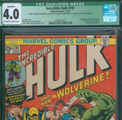Incredible Hulk #181 ⭐ CGC 4.0 Qualified -Missing Pg ⭐ 1st