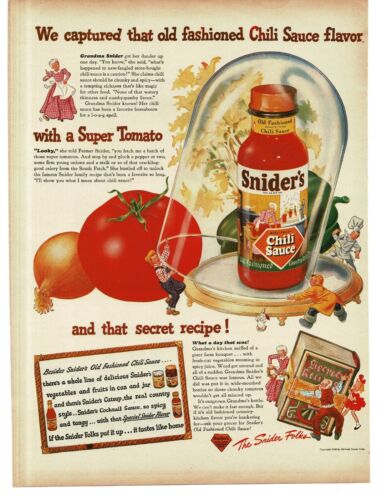1946 Snider's Chili Sauce in bell jar Little People Vintage Print Ad