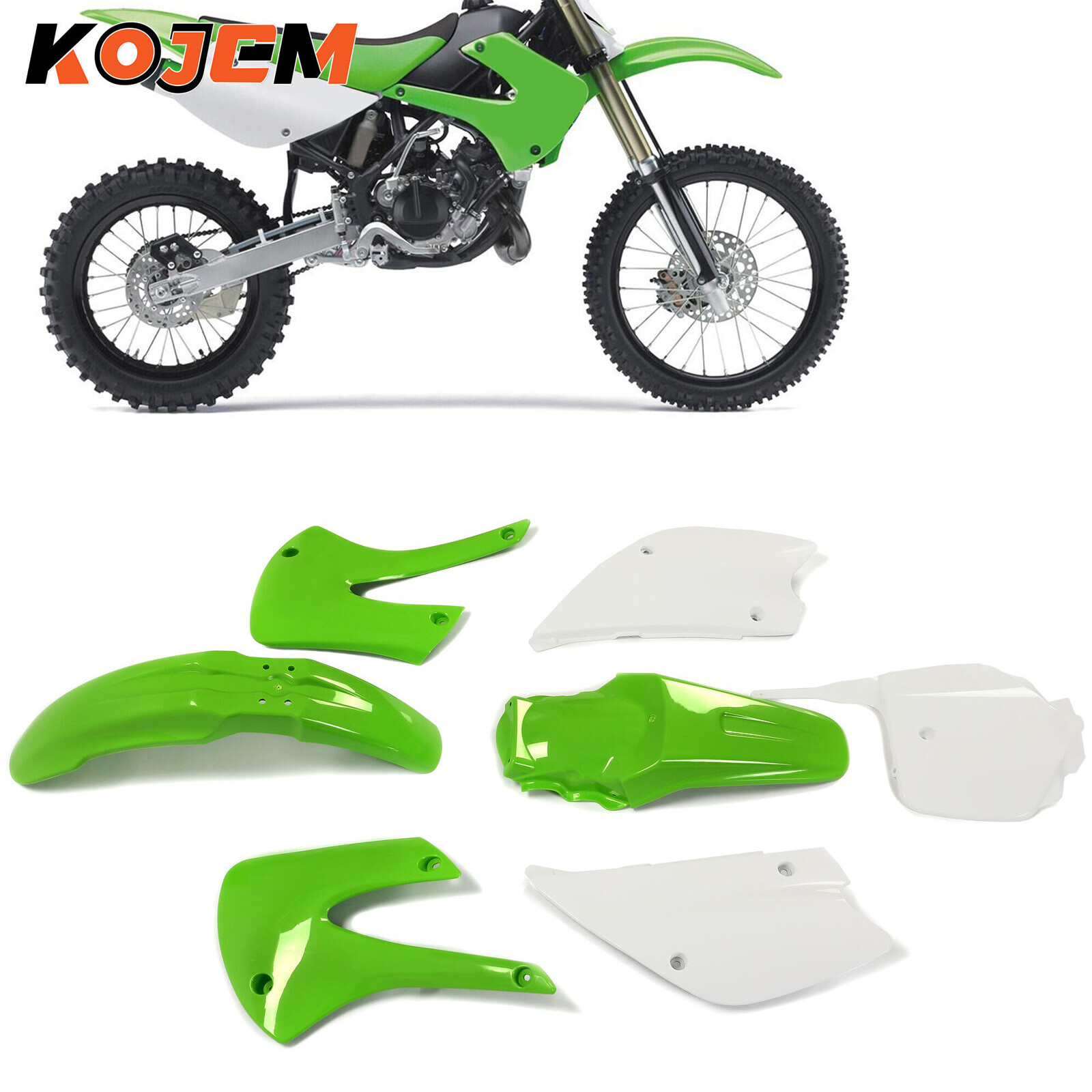 Restyled Plastics Kit Green/White Bodywork for 2001-2013 Kawasaki KX85 ...