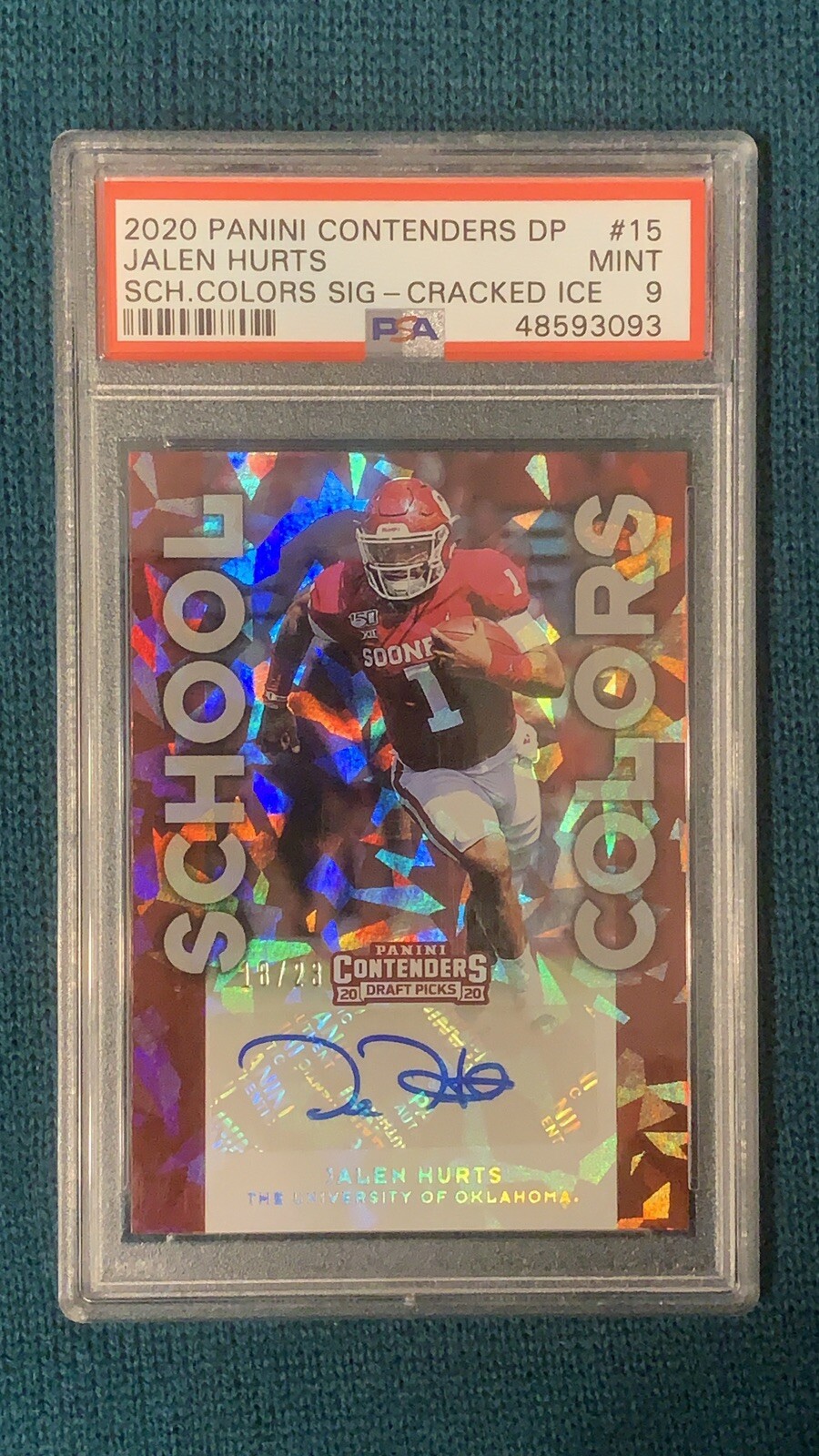 Jalen Hurts Panini Contenders Draft Picks School Colors Signatures #15 Cracked Ice