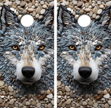 Wolf Face Made of Stone Cornhole Board Wrap LAMINATED Decal Vinyl Sticker 4841