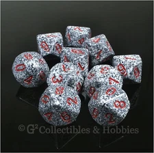 NEW 10 D10 Granite Gray White Speckled w Red RPG D&D Game Dice Set in Tube D10s