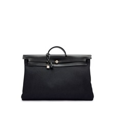 Borsa originale Hermès Herbag Cabine 50 nera tela pelle Weekender Birkin Kelly