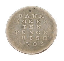 King George III Silber Irish Ten Pence Bank Medaille Münze Antik 1805 Messe
