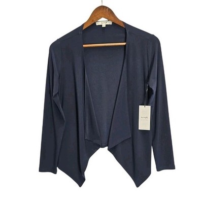 Sympli Navy Blue Jersey Key Cardigan 25134 Open Front Draped Jacket Size 4 NWT