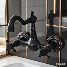 Oil Rubbed Bronze Bathroom Basin Sink Faucet Dual Handles Mixer Tap Wall Mount