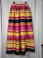 Vintage Victor Costa Rainbow Striped Full Maxi Satin Skirt Size 10   26.5" waist