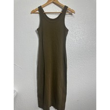 Everlane Organic Cotton Rib Tank Dress Olive Green Midi Scoop Neck Small