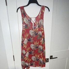 ROXY Women's Floral Sleeveless Sundress Red Tie Front V-Neck Size M