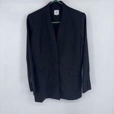Cabi Black Long Button Front Blazer Jacket Pockets Women's Sz8 Classic 90  s Work
