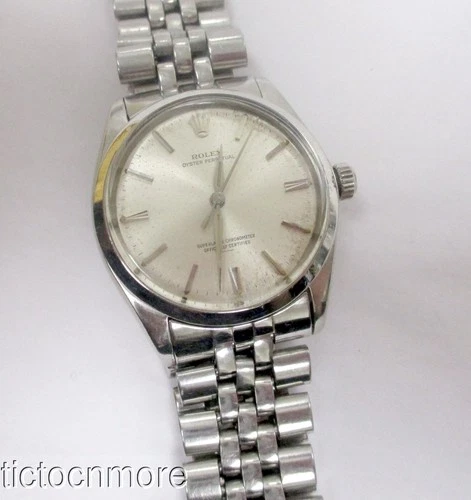 VINTAGE ROLEX OYSTER PERPETUAL WATCH MENS 1002 34mm SS SMOOTH BEZEL SILVER DIAL