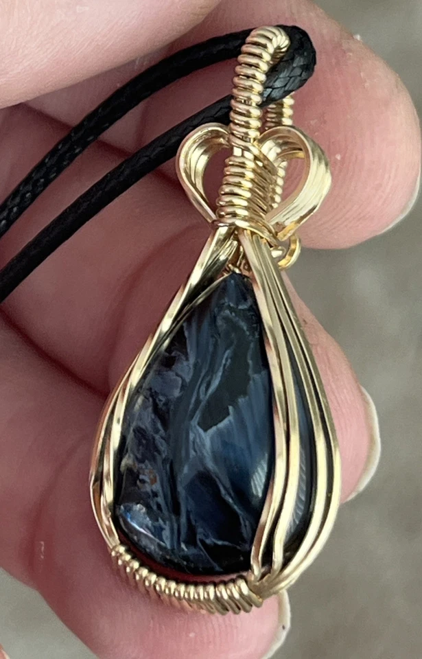 Pietersita Azul ~ Colgante Hecho a Mano Relleno Oro 14k (GF) Envuelto en Alambre 2n Foto 3 de 4