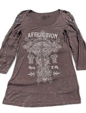 Affliction Mauve Brown Quarter Sleeve Women s...