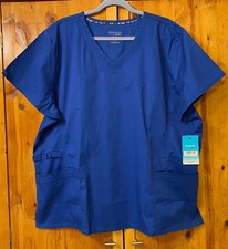 NWT BLUE V-NECKLINE SCRUBS TOP BY BLOSSOM SIGNATURE SIZE 3XL
