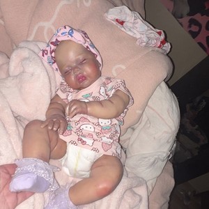 Reborn Style Vinyl Baby Doll Girl Light Skin Eyes Closed w/ Outfit