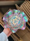 Pretty Amethyst Northwood Carnival Glass Three Fruits Medallion Bowl