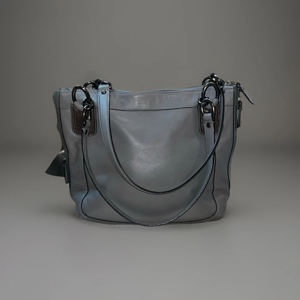 Coach Grey Leather Kristin Spectator Hobo Handbag Purse, Animal Print Top Handle - Image 2 of 4