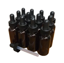 12 pack of 1oz (30mL) Amber PET Plastic Dropper Bottle with Plastic Pipette