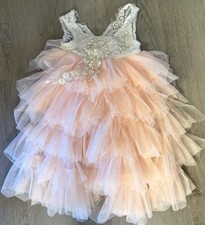 2 Bunnies Baby Girl Dress 24 Month Lace Back Tiered Tulle Pink White Princess