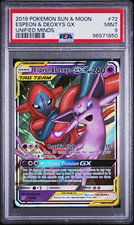 Pokemon TCG Espeon & Deoxys GX 72/236 Unified Minds TAG TEAM Holo PSA 9