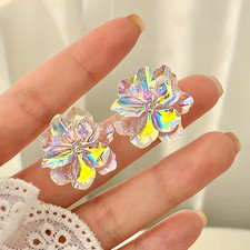 Fashion Shiny Colorful Resin Flowers Earrings Women Girls Holiday Gift