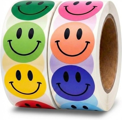 1000PCS Multi-Color Smiley Face Stickers 1 Inch - 2 Rolls of 500 Happy Face L...