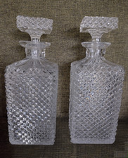 Near Pair of Very Heavy 23.5cm Tall Crystal Square Decanters