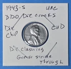 1943-S Steel Wheat Penny W/DDO, Die Break Cud, Die Cracks, Strike Through BU UNC