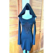 Goth Cyber Punk Emo Dark Fairycore Neo-Victorian Witch Apprentice Hooded Dress S