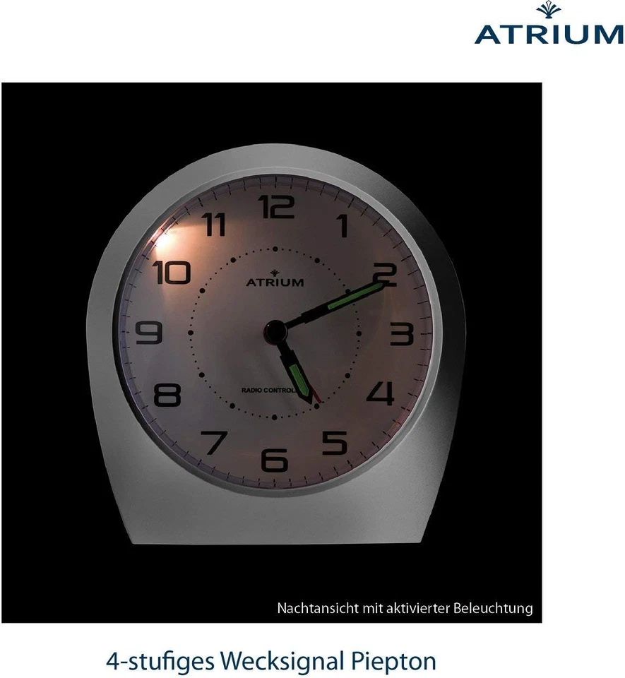 Radiosveglia Analogica Al Quarzo Senza Ticchettio, Design Classico, Argento Opac - Immagine 4 di 4