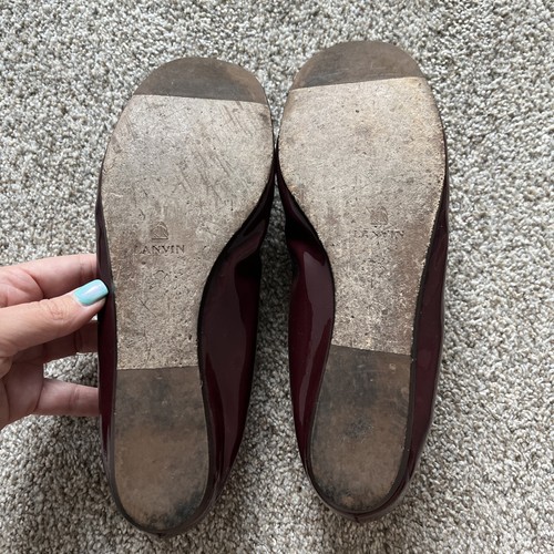 Lanvin Women's Burgundy Patent Leather Slip On Ballet Flats Shoes - Picture 3 of 5