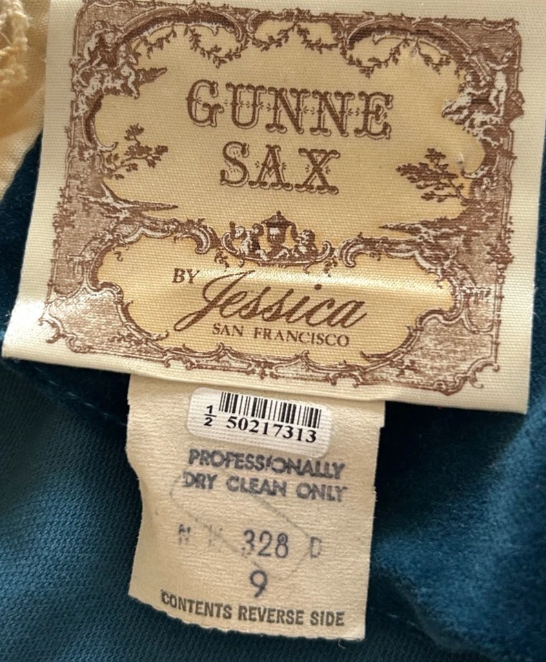 Vintage 1970s Gunne Sax Jessica dress Size 9 Blue Velvet Muslin Prairie CLEANED - Image 3 of 4