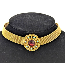 Vintage FLORENZA Gold Mesh Choker Necklace Re...