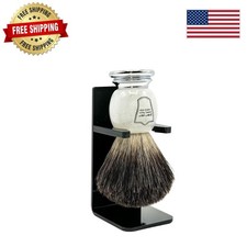 Elite Badger Bristle Shaving Brush with Chrome Marble Handle  Storage Stand
