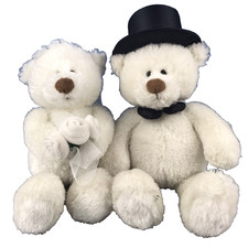 Gund Gifts Hearts United Bride Groom Pair Plush Teddy Bears 10" White Stuffed