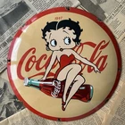 VINTAGE 1947 COCA COLA BETTY BOOP 12 INCH CONVEX PORCELAIN ENAMEL SIGN