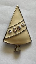 Vintage Signed LIA Christmas Tree Brooch Cream Enamel